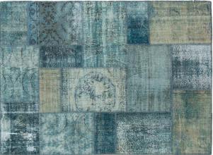 & ami fleur blau/beige | patchwork 240x170 cm, Hochwertig Medley | Exklusiv Teppich,