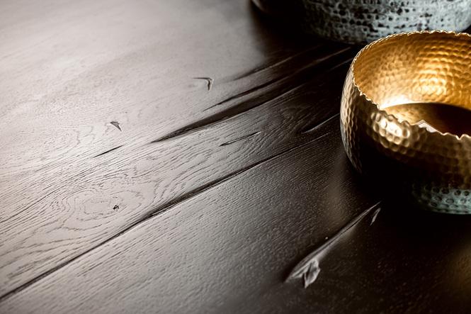 Table Tamok, 200x100x76 cm, chêne rustique, mocca black 